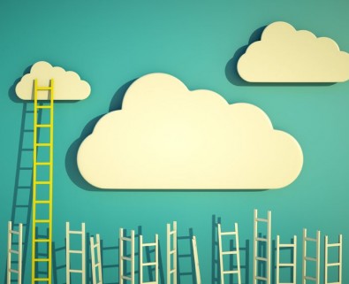 a competition concept, clouds with ladders on blue