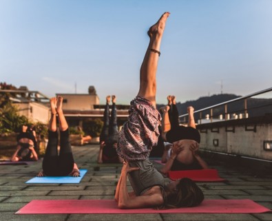 yoga class on roof